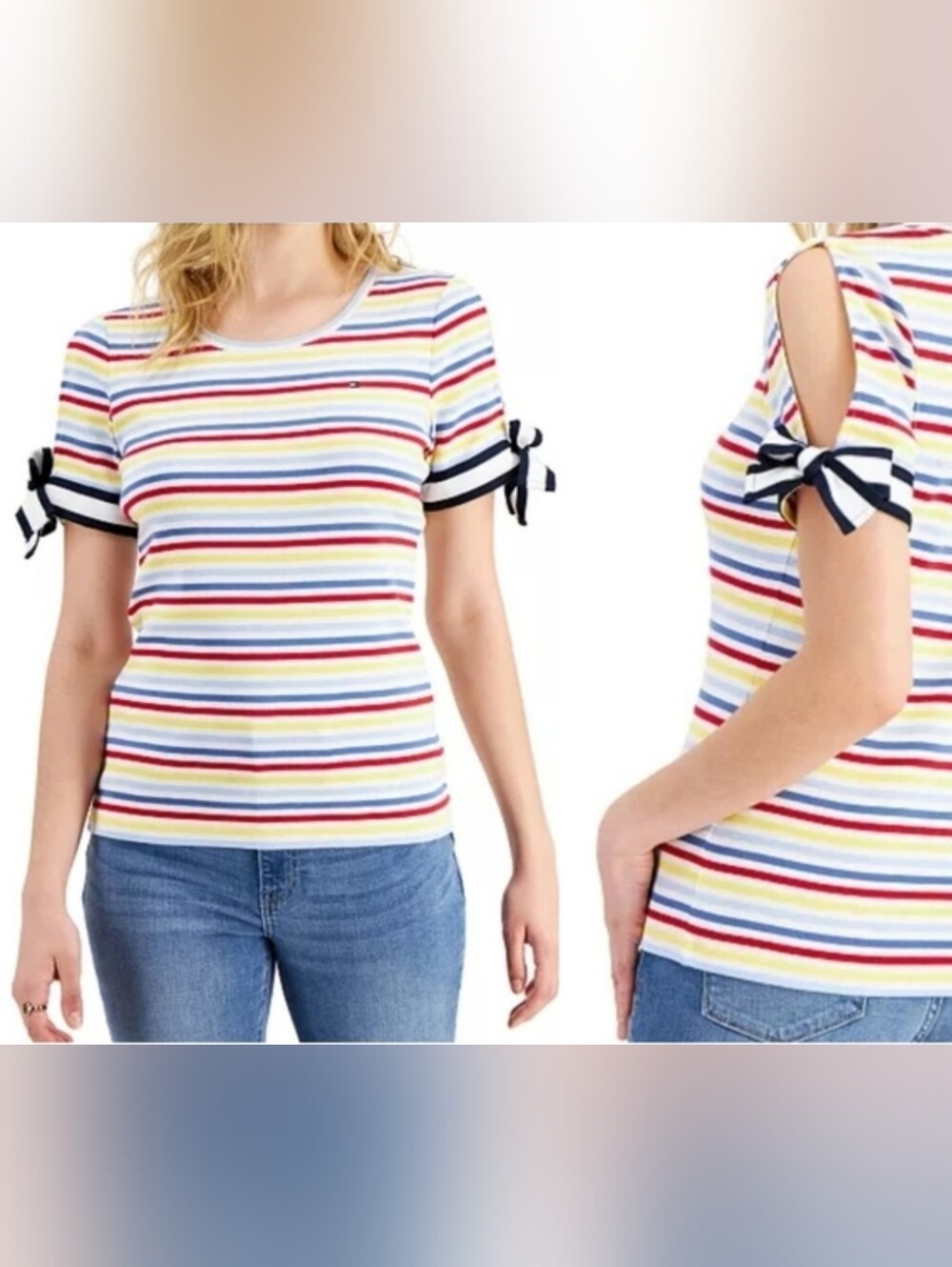 Tommy Hilfiger Women's Sportswear Tie Sleeve Striped Top - Size L